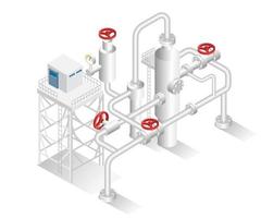 ilustración del concepto de diseño isométrico. fábrica de tuberías industriales para petróleo y gas vector