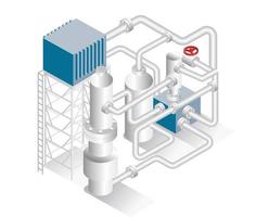 Isometric design concept illustration. biogas industrial pipe machine