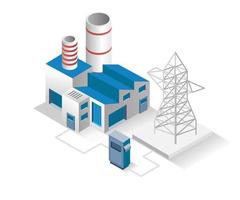 Flat isometric concept illustration. factory with electricity vector