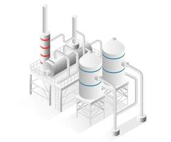 concepto de ilustración isométrica plana. fábrica de petróleo y gas con oleoductos vector