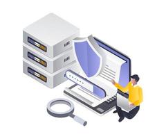 Flat isometric illustration concept. Information Protection server program vector