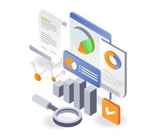 Flat isometric illustration concept. business enterprise data analysis sheet vector