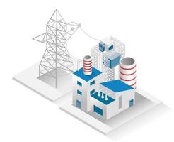 Isometric design concept illustration. factory electrical energy vector