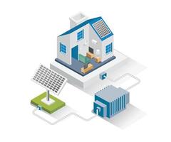 Isometric design concept illustration. house with solar energy storage panels vector