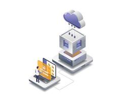 Flat isometric illustration concept. man controlling central server data vector