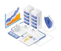 Flat isometric illustration concept. server data security analysis vector