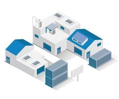 Isometric design concept illustration. industrial factory buildings and warehousing vector