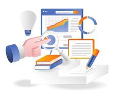 Flat isometric illustration concept. creative investment business analysis data vector