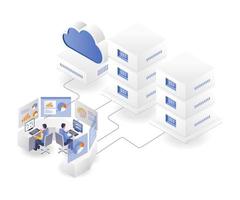 concepto de ilustración isométrica plana. plataforma de análisis de datos del servidor central vector