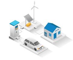 Flat isometric concept illustration. house with electric car charger vector