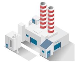 ilustración del concepto de diseño isométrico. edificio de fábrica con chimenea vector