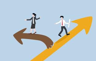 Withdrawal from business due to team conflict, different target direction, member discord concept. Businesswoman walking away from direction of coworker to her own way. vector