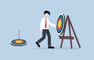 Set new business goal or determine new purpose to be successful, next target in career development or achievement concept. Ambitious businessman installing latest archery target. vector