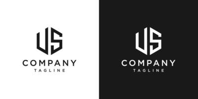 Creative Letter US Monogram Logo Design Icon Template White and Black Background vector