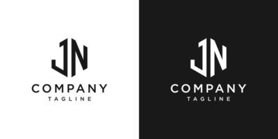 letra creativa jn monograma hexágono logotipo diseño icono plantilla fondo blanco y negro vector
