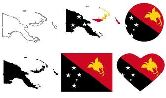 Independent State of Papua New Guinea map flag icon set vector