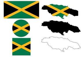 jamaica map flag icon set isolated on white background vector