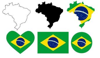 Federative Republic of Brazil flag map icon set isolated on white background vector