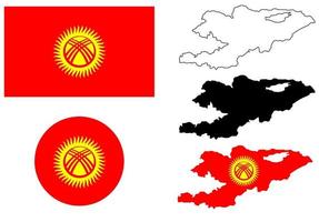 conjunto de iconos de bandera de mapa de Kirguistán aislado sobre fondo blanco vector