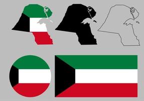 conjunto de iconos de bandera de mapa de kuwait vector