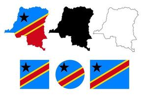 mapa bandera república democrática del congo conjunto de iconos aislado sobre fondo blanco vector