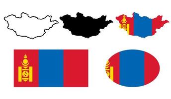 conjunto de iconos de bandera de mapa de mongolia vector