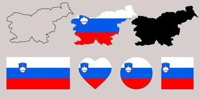 Republic of Slovenia map flag icon set vector