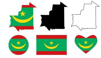 conjunto de iconos de bandera de mapa de mauritania vector