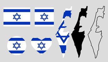 conjunto de iconos de bandera de mapa de israel vector