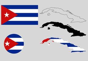 cuba map flag icon set vector