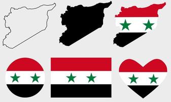 conjunto de iconos de bandera de mapa de república árabe siria vector