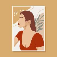 Abstract contemporary mid century modern woman face portraits poster template vector