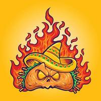 Angry mexican taco on fire vector