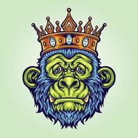 gorila zombi con ilustraciones de vectores de la corona del rey para su logotipo de trabajo, camiseta de mercadería de mascotas, pegatinas y diseños de etiquetas, afiches, tarjetas de felicitación que anuncian empresas comerciales o marcas.