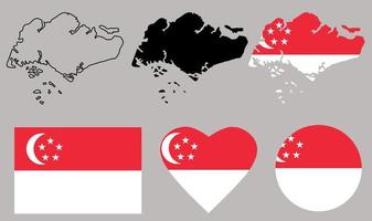 Republic of Singapore map flag icon set vector