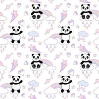 Fondo de patrón sin costuras de panda lindo, ilustración de vector de osos panda de dibujos animados, niños creativos para tela, envoltura, textil, papel pintado, ropa.