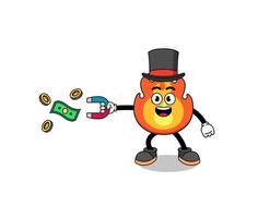 Character Illustration of fire catching money with a magnet vector