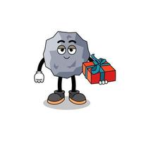 stone mascot illustration giving a gift vector