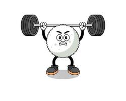 rice ball mascot cartoon lifting a barbell vector