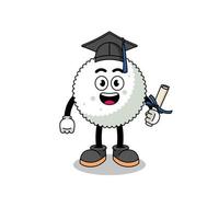 mascota de bola de arroz con pose de graduación vector