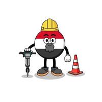 Character cartoon of yemen flag working on road construction vector