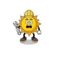 ilustración de personaje de sol con error 404 vector