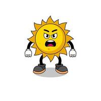 sun cartoon illustration with angry expression vector