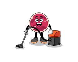 Character mascot of meat holding vacuum cleaner vector