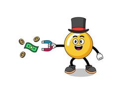 ilustración de personaje de yema de huevo atrapando dinero con un imán vector