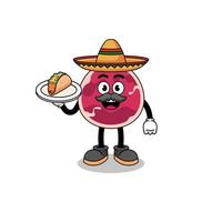 Character cartoon of meat as a mexican chef vector