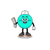 Mascot of medicine tablet as a butcher vector