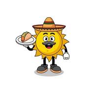 caricatura del personaje del sol como chef mexicano vector