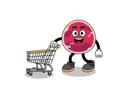 Cartoon of meat holding a shopping trolley vector