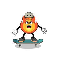 fire mascot playing a skateboard vector